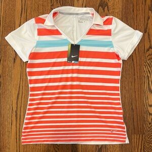 Nike Women's Striped Polo Shirt - Red and White